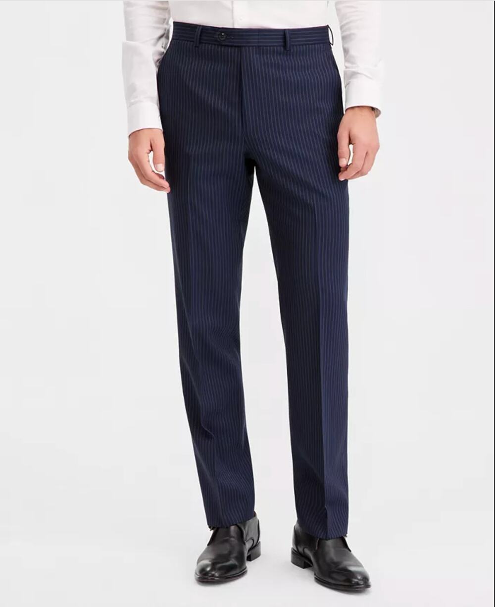 SOUL OF LONDON Men's Flat Front Dress Pants 40R Navy Blue Pinstriped NWOT
